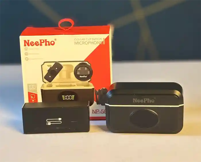 NeePho NP-58 wireless microphone Collar Clip Button – Best for Vlogging, YouTube, Live Streaming & Interviews
